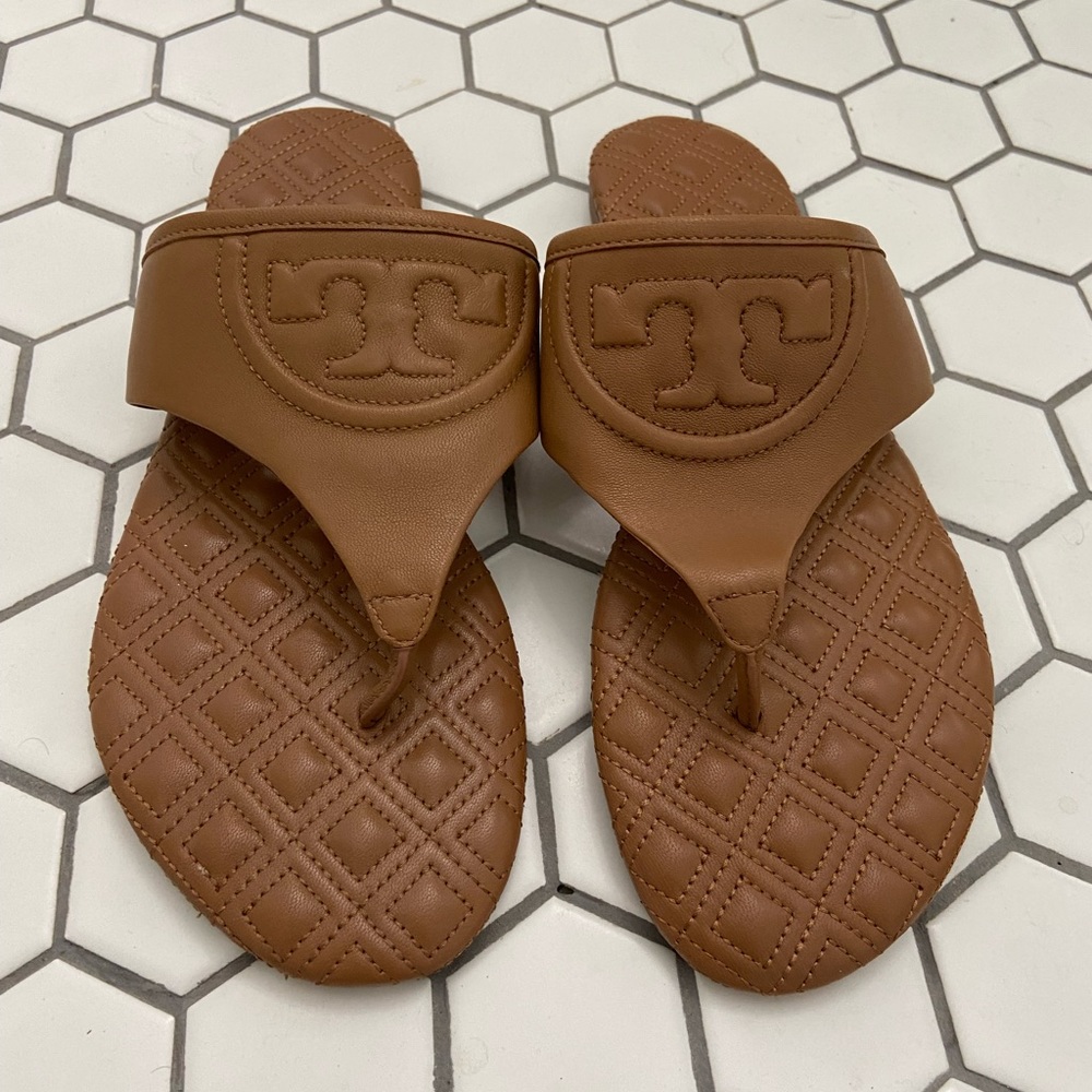 Tory Burch Brown Leather Thong Sandals